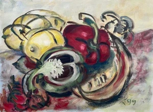 Stillleben Gemüsetempera Paprika Tomaten Zitrone Dorothea Köster 1999 - Bild 1 von 8