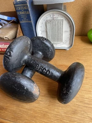 Two 15 Pound BFCO Cast Iron Bun Vintage Dumbbells Free Shipping - Image 1 of 2