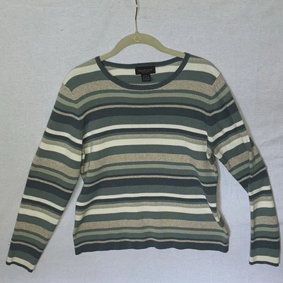 Suéter para mujer Van Heusen a rayas manga larga salvia, oliva, tostado, crema grande Foto 1 de 4