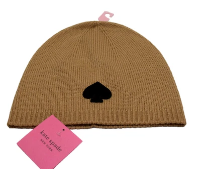 Kate Spade New York Flocked Spade Knit Beanie Hat Roasted Cashew New! NWT - Image 1 of 4