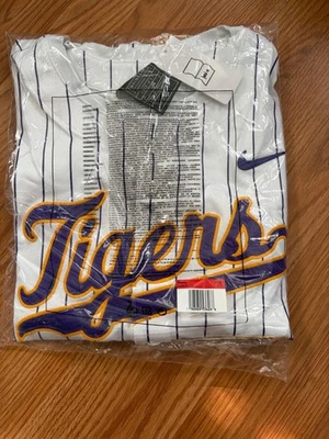 Camiseta deportiva de béisbol Nike LSU Tigers Premier botón completo a rayas DX9029 para hombre grande nueva con etiquetas Foto 1 de 4