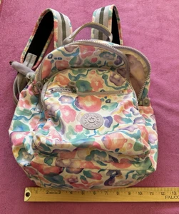 Kipling Seoul Aqua flowers Small Backpack 11" Laptop Bag Nylon Floral - Picture 1 of 9