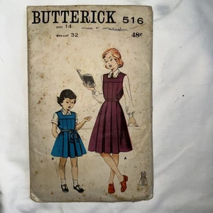 Butterick 516 Vintage 1950s Girls Tunic Sewing Pattern Factory Folded. Sz 14 32” - Picture 1 of 7