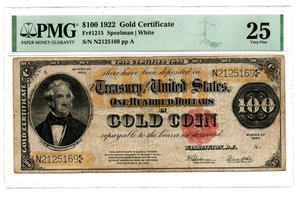 Fr. 1215 1922 $100 Gold Certificate Note Speelman / White PMG Very Fine 25 - Picture 1 of 2