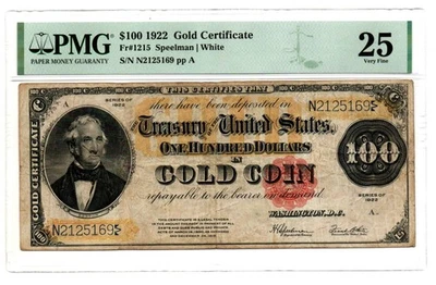 Fr. 1215 1922 $100 Gold Certificate Note Speelman / White PMG Very Fine 25 - Image 1 of 2