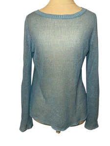 Eileen Fisher Small Sweter Knit Fishnet Long Sleeve Seafoam Blue 100% Linen - Picture 1 of 4