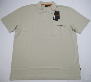 Hugo Boss Front Pocket Pique Polo Shirt Relaxed Fit Short Sleeve Beige 2XL NWT - Picture 1 of 7