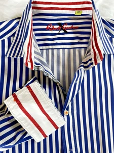 ROBERT GRAHAM camicia uomo XL blu a righe patriottica nautica polsino ribaltabile bottoni - Foto 1 di 5