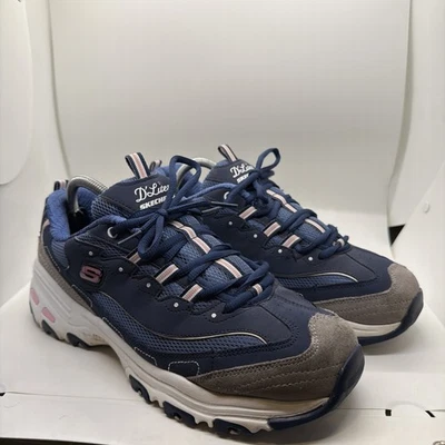 Skechers D’Lites 海军蓝灰色运动鞋 11947W 女式 11 码宽损 — 第 1/4 张图片