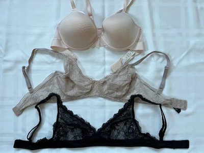 Bralette Wacoal Chantelle Else 32D Beige Rosa Negro Con Aros Lote de 3 Foto 1 de 4