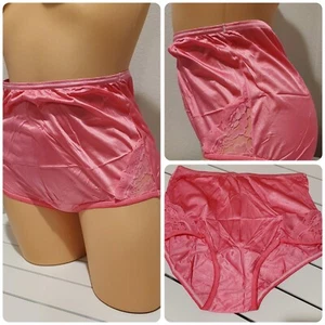Vanity Fair Lace Nouveau Shiny Nylon Granny Panty Full Cut 6/M PINK Crush - Picture 1 of 6
