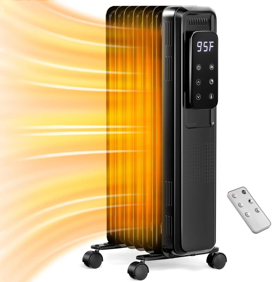 COWSAR 1500W Electric Portable Space Oil Filled Heater,LCD Display, Tip-Over Protection