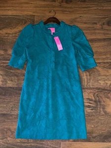 Lilly Pulitzer MEDIUM Jacquard Evergreen Elsy Popover Kleid Puffärmel Neu mit Etikett - Bild 1 von 4