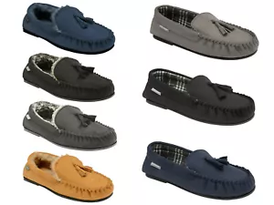 Dunlop Mens Moccasin Slippers Loafers Faux Suede Warm Lined Outdoor Sole 'Duke' - Picture 1 of 43