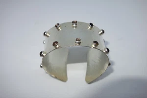 Schöne Rebecca Norman Modernist gehämmert Sterling klar Stein Manschette Armband  - Bild 1 von 11