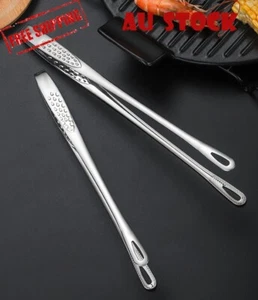 24/28cm Silver Stainless Steel long Food Tongs Kitchen Straight Grill Tweezers B - Picture 1 of 5