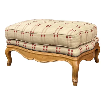 Vintage Baker Furniture French Country Ottoman in Tan & Fruitwood - Image 1 of 4