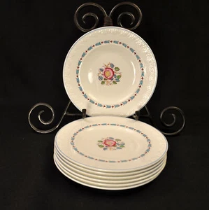 Wedgwood 7 Bread & Butter Plates 6+" Earthenware Evenlode 1944 Blue Trim England - Picture 1 of 16