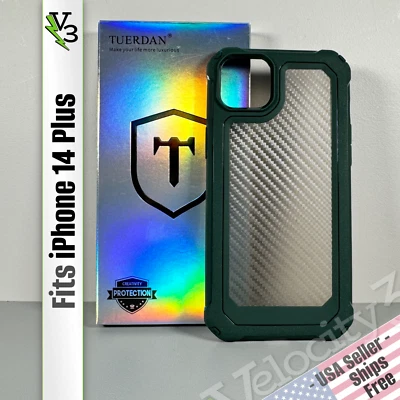 Case for iPhone 14 Plus - Green Carbon Fiber | Rugged - Dual Layer | Tuerdan - Image 1 of 4