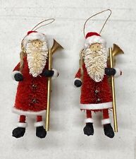 NEW Pottery Barn Bottlebrush Santa w/Gifts Toy Bag Christmas Ornaments~SET OF 2
