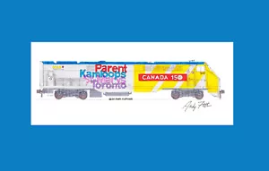 Via Rail Canada 150 Aniversario P42DC 11""x17"" Estampado Enmarañado Andy Fletcher Firmado - Imagen 1 de 1