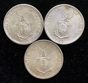 1945s US-Philippines Silver Coins 50 centavos (3 pcs)- lot#17 - Picture 1 of 2