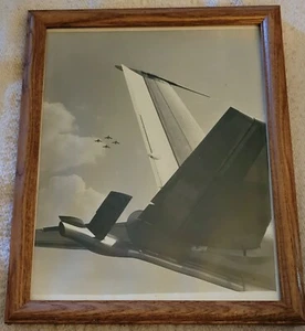Vintage Tail of Large Airplane with Fighters in Formation Framed Photo - Picture 1 of 2