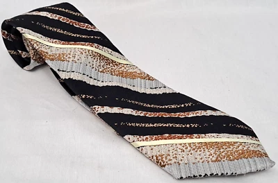 Corbata ancha Jacquard negra beige gris a rayas Marquis All Poliéster años 70 para hombre Foto 1 de 4