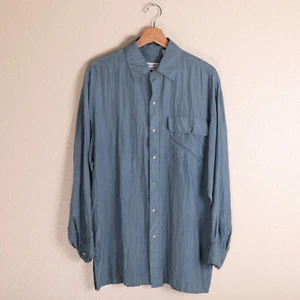 Vtg 80s Designer Lanvin Paris Button Down Powder Blue Silk Shirt Sz M - Picture 1 of 10