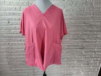 Cuddl Duds Climate Right Scrub Top 3X Plus Short Sleeve Pink Pockets Poly Blend - Image 1 of 4