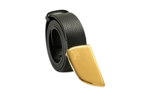 Cinturón Burberry "Escudo Cepillado" Negro Texturizado Cuero Hebilla Decorado Talla S - Imagen 1 de 5