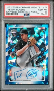 2021 Topps Chrome Update Sapphire #TR Trevor Rogers Rookie Auto RC PSA 10 - Foto 1 di 2