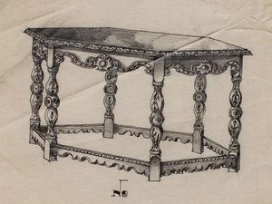 Entwurfszeichnung Möbel Tisch Historismus unsigniert Unikat Zeichnung - Picture 1 of 2
