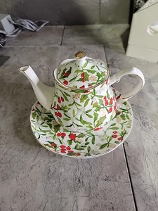 Tetera y platillo Grace Teaware diseño muérdago - Imagen 1 de 5