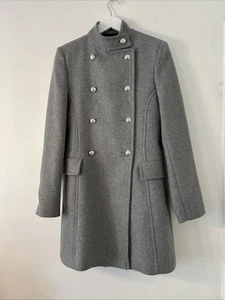 Zara Grey Wool Mix Military Jacket Coat - Size Small Uk 8 10 Double Breasted - Picture 1 of 5