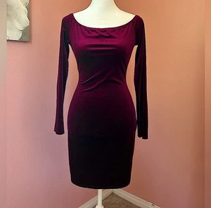 Burgundy long sleeve velvet sexy fitted bodycon cocktail holiday party dress M - Picture 1 of 5