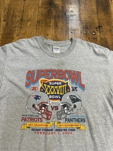 Vintage New England Patriots Super Bowl XXXVIII Shirt Size L 2004 Panthers - Picture 1 of 15