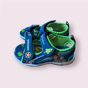 Disney Pixar Toy Story Light Up Sandals Woody & Buzz Blue/ Green Toddler Size 10 - Picture 1 of 8