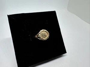 Chinese Panda Bear Coin Charm Ring, Band 10k Yellow Gold Nugget Style, Size 5.75 - Picture 1 of 13