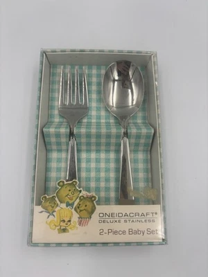 VTG Oneidacraft Deluxe Baby Utensil Set  Fork Spoon Stainless - Image 1 of 3