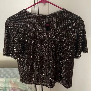 Girls Cat & Jack L (10/12) Black & Gold Sequin Short Sleeve Lined Blouse - Picture 1 of 5