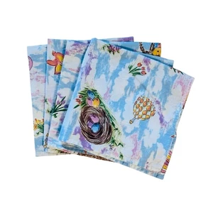Pastel Cloth Easter Napkins Eggs Bunny Rabbit Chicken Cotton Set 8 Vintage READ - Picture 1 of 15