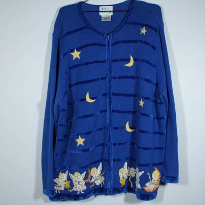 Cárdigan De Colección Quaker Factory Para Mujer 2XL Azul Rayas Ángeles Bajo Estrellas, Luna Foto 1 de 4