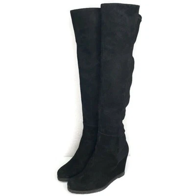 Stuart Weitzman 50/50 Black Suede Over the Knee Wedge Boots Size 8 M Stretch - Image 1 of 4