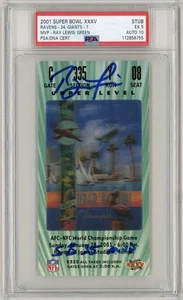 Ray Lewis Signed 2001 Super Bowl XXXV TICKET STUB GREEN PSA 5 AUTO 10 GEM MINT - Picture 1 of 2
