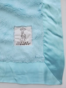 Little Giraffe Luxe Blanket Sky Blue Faux Fur Satin Edge 30" x 36" Made In USA - Picture 1 of 9
