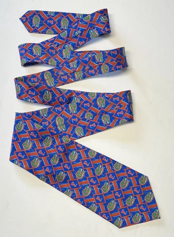 Florida Gators Men’s Necktie Eagle Wings 100% Silk Blue Orange Gator Pattern EUC Cover