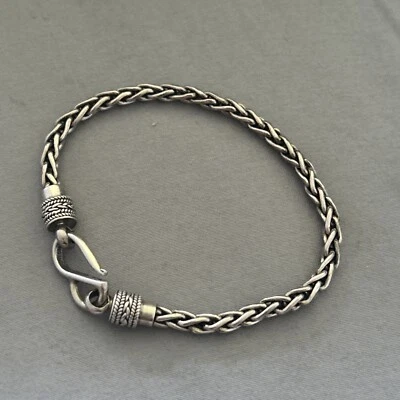 Brazalete vintage de eslabones de trigo Bali de plata de ley 925 Suarti talla 7 Foto 1 de 4