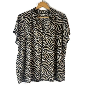 Cato Damen Bluse Top Größe 18/20 W Schwarz Hellbraun Zebramuster V-Ausschnitt Kurzarm - Bild 1 von 7