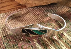 Vintage, Taxco Mexico .925 Sterling Silver Multi-Stone Inlay Bracelet - Picture 1 of 8